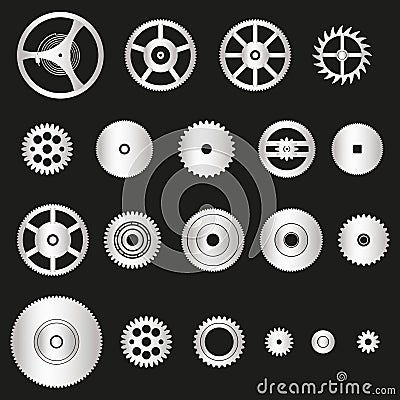 Various silver metal cogwheels parts of watch movement eps10 Vector Illustration