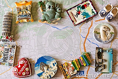 Various souvenir magnets from several world country Stock Photo