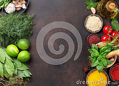 Various spices and herbs Stock Photo