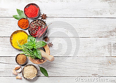 Various spices and herbs Stock Photo