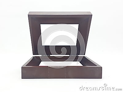 Various Stylish Beautiful Elegant Angle of Empty Clean Dark Brown Wooden Table Top Photo Frame in White Isolated Background 02 Stock Photo