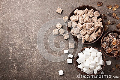 Various sugar in bowls Stock Photo