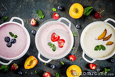 Various sweet creamy fruit & berry soups Stock Photo