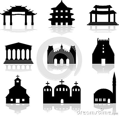 Various temple and church illustrations Vector Illustration