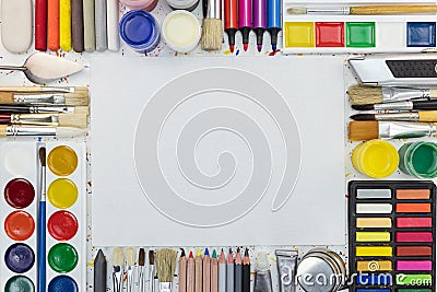 Various tools for painting. frame composition with copy space. Stock Photo