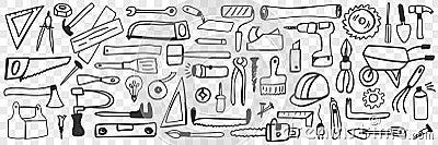 Various tools for repair doodle set Vector Illustration