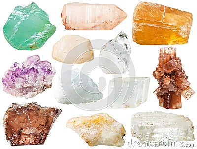 Various transparent mineral rocks and stones Stock Photo