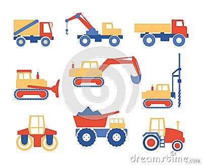 Various Trucks and Construction Machinery Graphics Vector Illustration