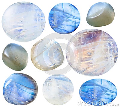 Various tumbled moonstone (adularia) gem stones Stock Photo