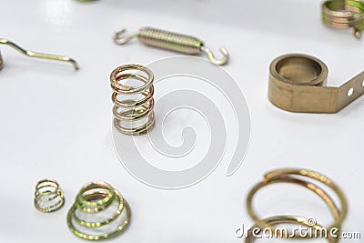 Various type of industrial galvanize wire coil spring. Stock Photo