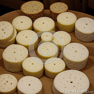 Various types of cheeses. Generative AI Stock Photo