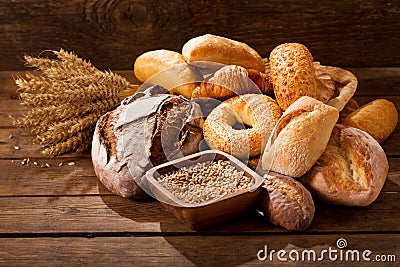 Fresh baked bread with wheat ears Stock Photo