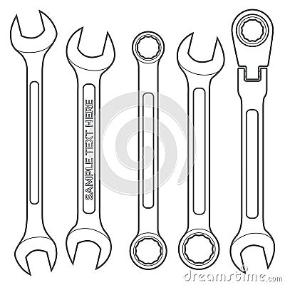 Various types outline wrench set Vector Illustration