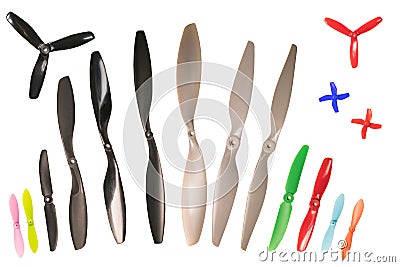 various types and sizes of propellers isolated on white Stock Photo