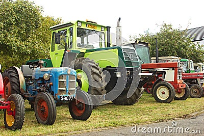 Various types of tractors aligned on the `Meet the Tractors` even in Contern, Luxembourg Editorial Stock Photo