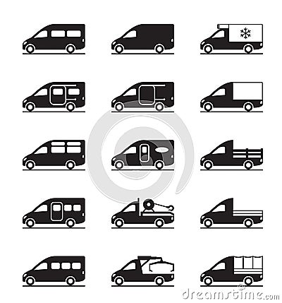 Various types of vans and pickups Vector Illustration