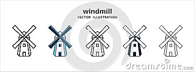 various typical netherlands dutch windmill farm vector logo illustration design template set Cartoon Illustration