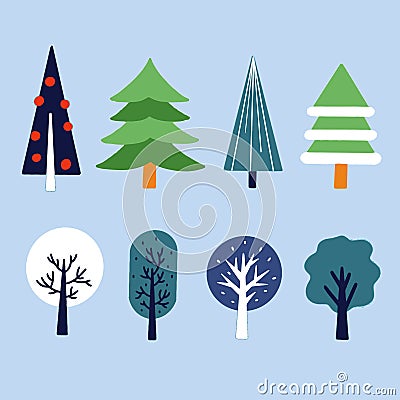Various Unique Style Of Trees Asset 2 Illustration Vector Illustration