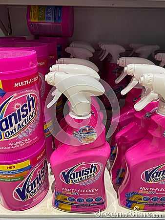 Various `Vanish Oxi Action` products on the shelf of a German supermarket Editorial Stock Photo