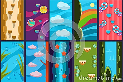 10 various vertical backgrounds for online mobile games Vector Illustration