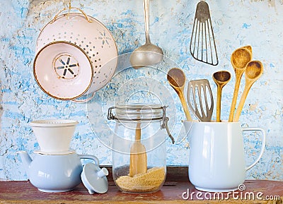Various vintage kitchen utensils Stock Photo