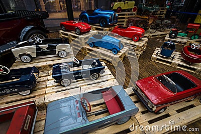 Various of vintage pedal cars. Editorial Stock Photo