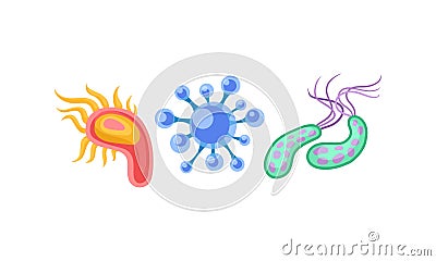 Various Virus, Microbe and Germs of Different Color and Shape Vector Set Vector Illustration