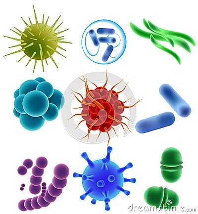 Viruses, bacteria and germs icon set, vector realistic illustration Vector Illustration