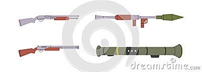 Various weapons. Military weapons silhouettes. Sniper rifles, smoothbore guns, anti-tank grenade launchers. Vector Cartoon Illustration