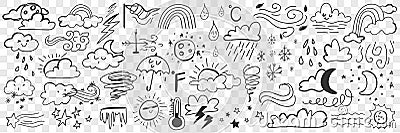 Various weather conditions doodle set Vector Illustration