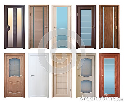 Various wooden doors, isolated over white Stock Photo