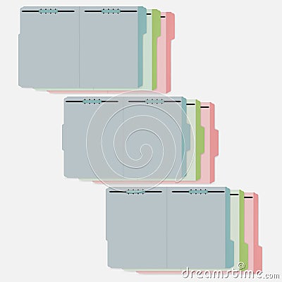 Variously tabbed colored file folders with fastener to keep paper sheets Vector Illustration