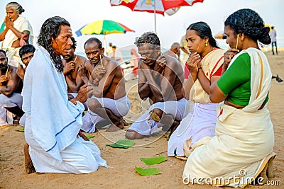 Varkala, India - February 22, 2013: Hindu Brahmin with religious Editorial Stock Photo