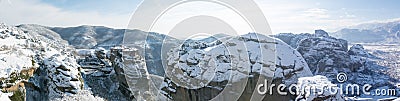 Varlaam monastery with panorama of Meteora rocks. Stock Photo