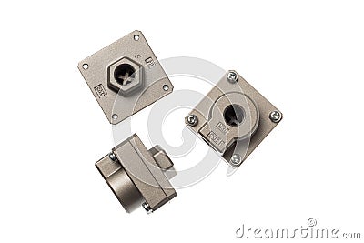 VARNA, BULGARIA - MARCH 21, 2020:SMC quick exhaust valves, isolated on white. SMC is a company dealing with pneumatics Editorial Stock Photo