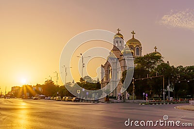 Sunset view of Dormition of the Theotokos Cathedral, Varna Editorial Stock Photo