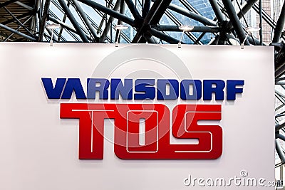 Varnsdorf Tos company logo on the wall. Editorial Stock Photo