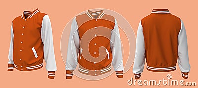 Varsity Jacket mockup in front, side and back views Cartoon Illustration