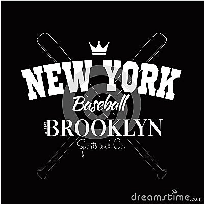 Varsity New york Brooklyn college university division team sport baseball label typography, t-shirt graphics for apparel Vector Illustration