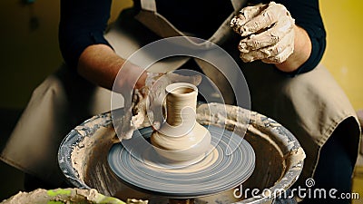 Vasaio che modella vaso ceramico da argilla su un tornio da vasaio Officina, concetto di arte stock footage Vasaio che modella vaso ceramico da argilla su un tornio da vasaio Officina, concetto di arte stock footage