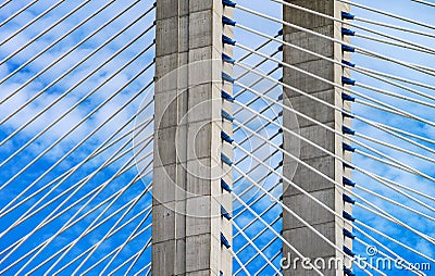 Vasco da Gama bridge elements closeup view, Lisbon Stock Photo