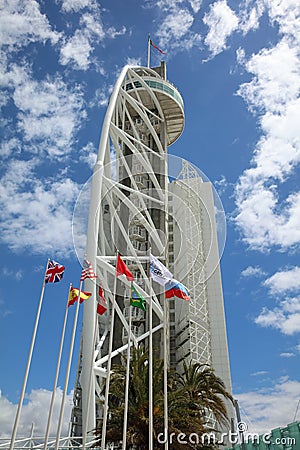 Vasco da Gama Tower and the Myriad Hotel. Lisbon. Portugal Editorial Stock Photo