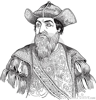 Vasco de Gama cartoon style portrait Vector Illustration