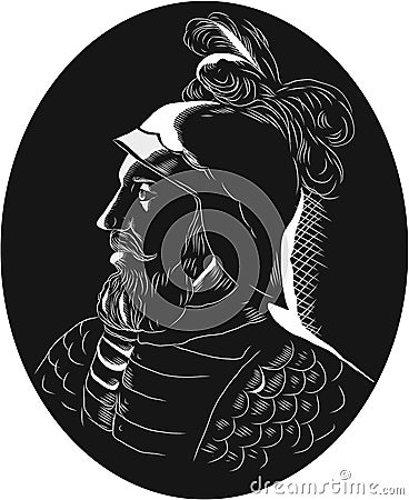 Vasco Nunez de Balboa Conquistador Woodcut Editorial Stock Photo