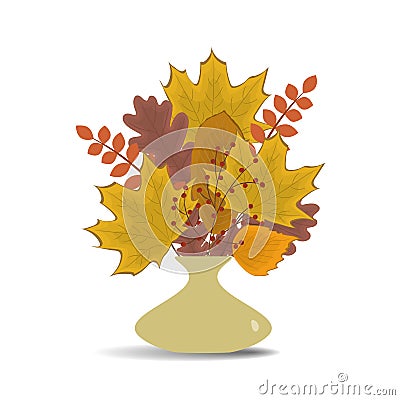 Vase with autumn leaves on a white background Vector Illustration