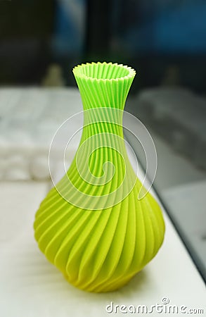 Vase closeup object printed 3d printer close-up. Progressive modern additive technology 4.0 industrial revolution Stock Photo