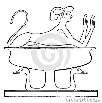 Vase decorated with a sphinx, vintage engraving Vector Illustration