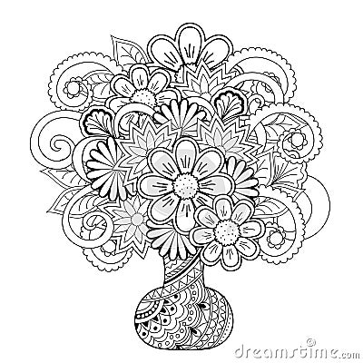 Vase with doodle flowers Vector Illustration