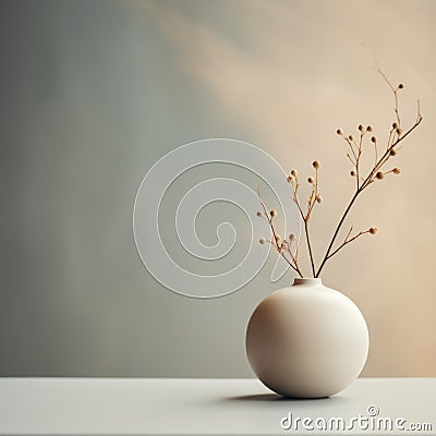 A vase with dried flowers sitting on a table, AI Stock Photo