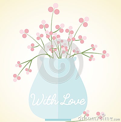 Vase flowers card with love mothers day valentines Vector Illustration